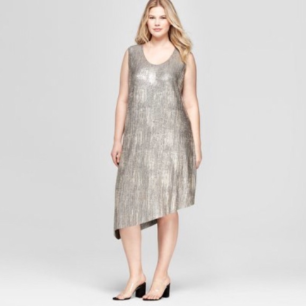 Sleeveless Metallic Asymmetrical Dress
